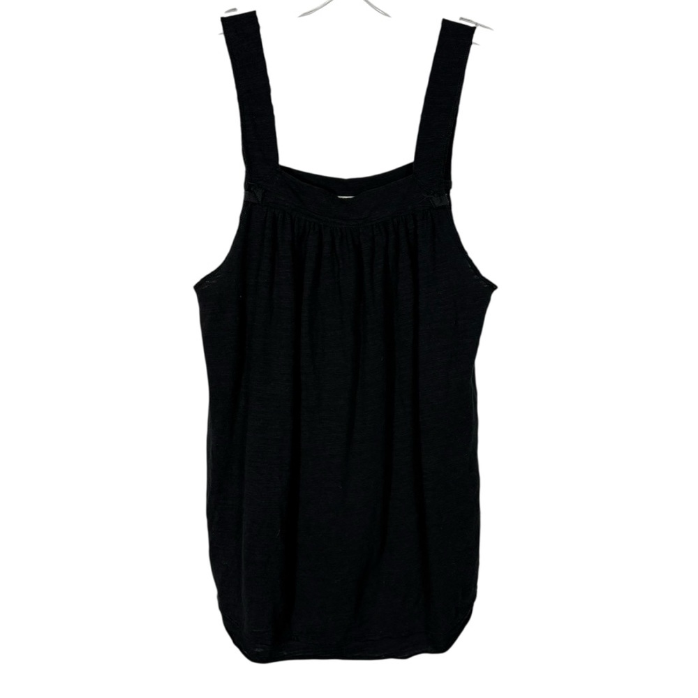 Free People Good For You Solid Black Raw Hemline Square Neck Tank Top Small S